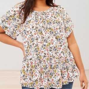LOFT Keyhole Front Floral Blouse